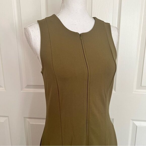 Nordstrom Zip Front Sleeveless Ponte A-Line Dress in Olive Extract Medium NEW - Picture 6 of 10